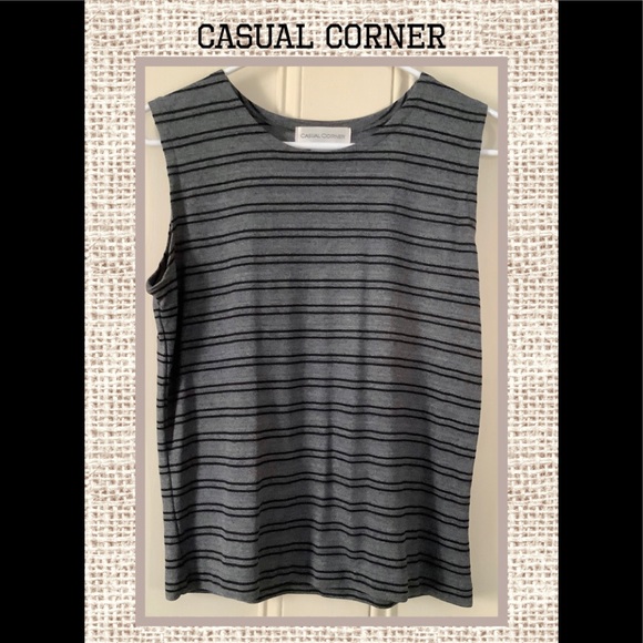 Casual Corner Tops - Casual Corner Sleeveless Black/Grey Striped Top